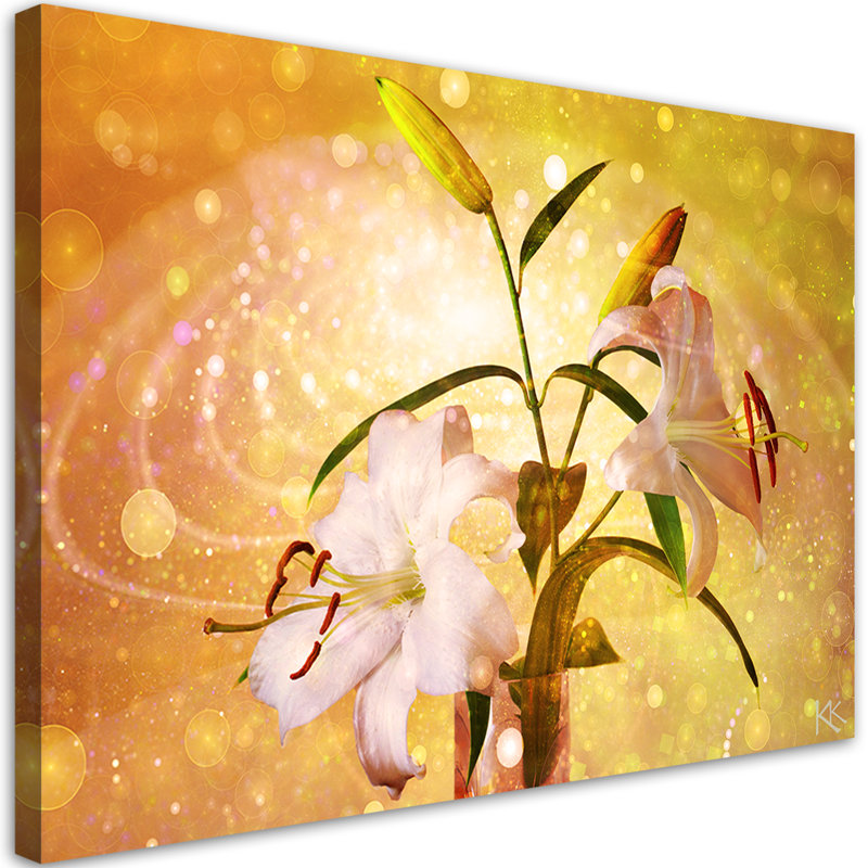 Lily Blossom On A Yellow Background - No Frame Print on Canvas, 70cm H x 100cm W