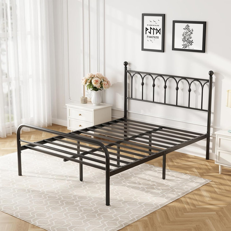 Melati Metal Bed Frame with Headboard Platform Bed No Box Spring Needed, Full , Black