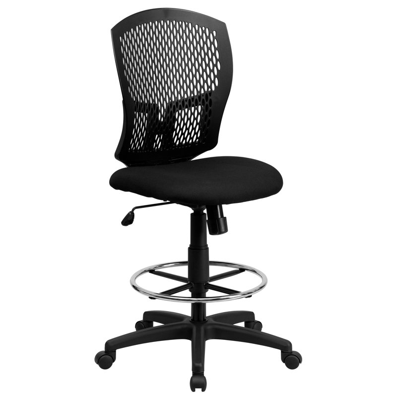 Mid-Back Designer Back Drafting Chair with Fabric Seat and Adjustable Arms, Not Included