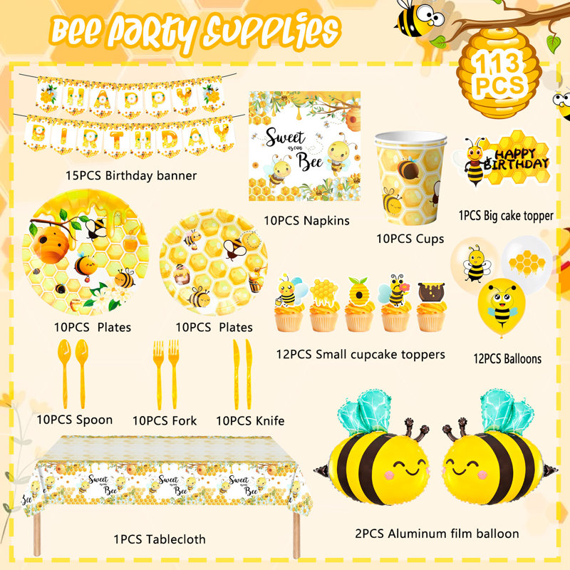 Bee Birthday Decorations,Bee Party Decorations and Tableware Set