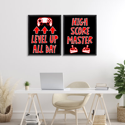 Level Up High Score Gamer 2pc Floating Frame Set, design by Marcus Prime