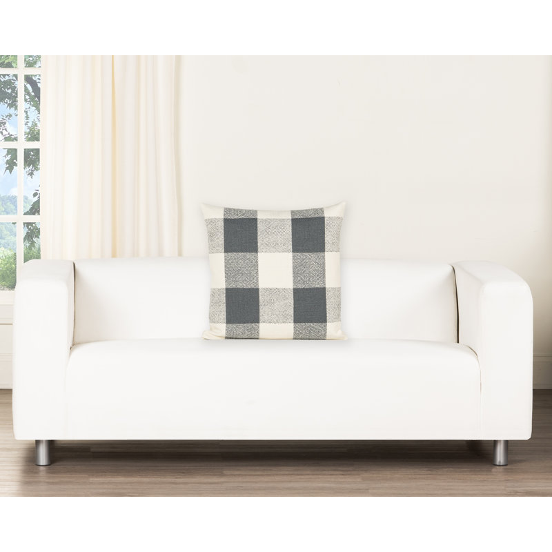 Coussin Birch Lane Cleveland, Bleu à carreaux, Polyester, Carré 22 po