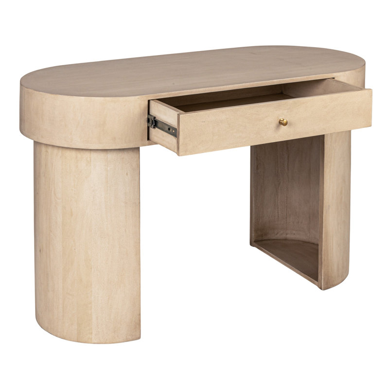 Bureau ovale en bois de manguier avec tiroir Carolina, blanchi Carolina