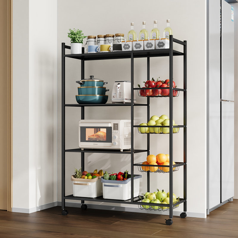 Multi-tiered Kitchen Microwave Storage Rack with Wheels, 134cm H x 90cm W x 32cm D