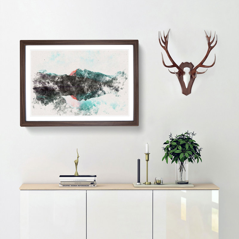 Mountain Reflection in France - Framed Print, 24cm H x 33cm W x 2cm D, Walnut Framed