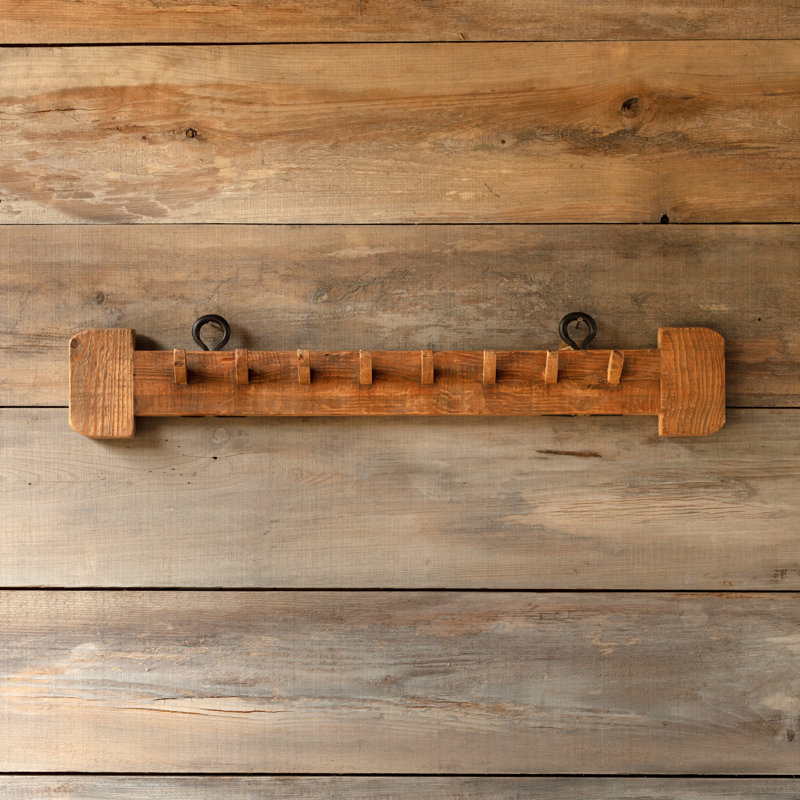 Rustic Wooden Wall Hanger with Iron Accents