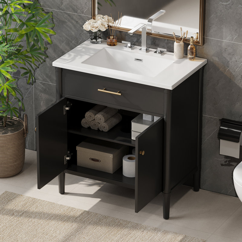 Meuble-lavabo de salle de bain avec lavabo, Noir