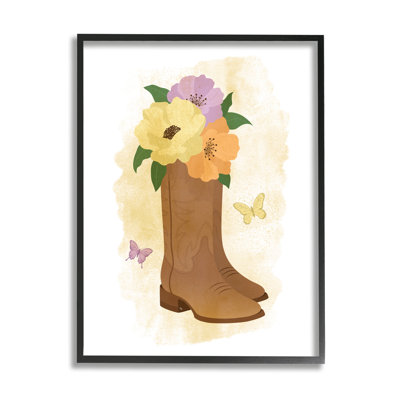 «Blooming Country bottes» encadrée sur bois par Martina Pavlova