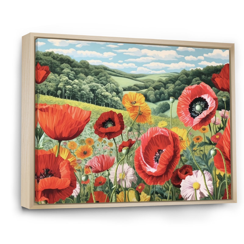 Rêves éclatants de coquelicots rouges, Cadre naturel flottant, 24" H x 32" W