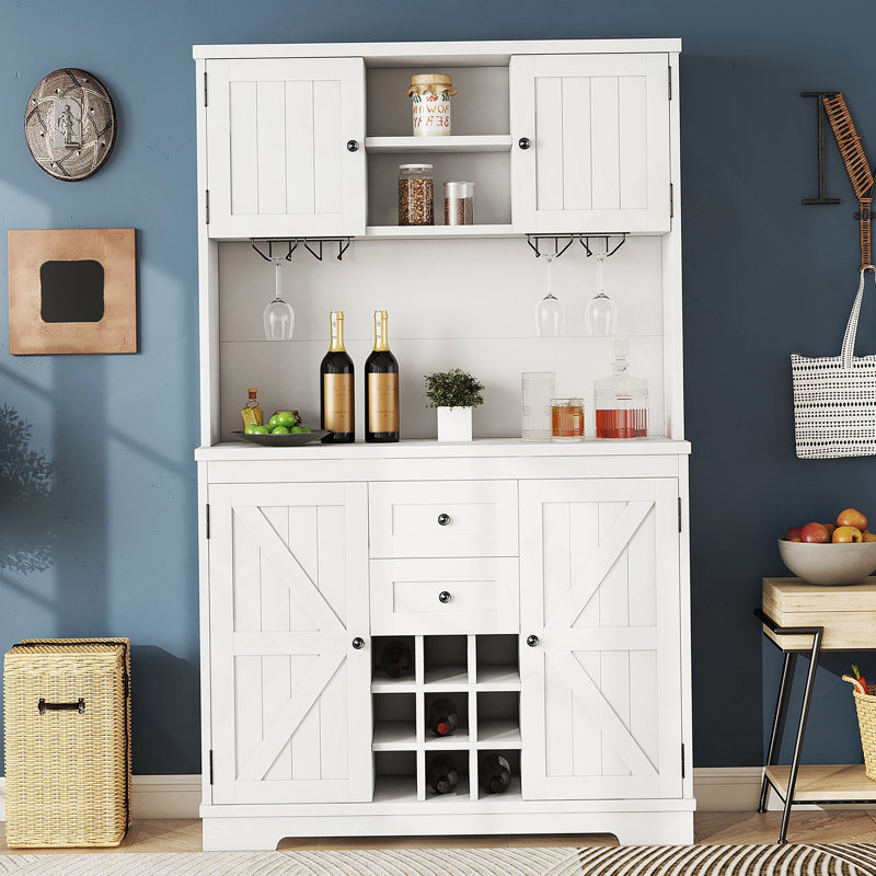 Armoire de cuisine avec rangement Coffee Bar, Blanc cassé, Noir