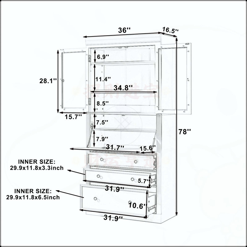 36x16.5x78inch Freestanding Kitchen Pantry Storage Cabinet, Multifunctional Cupboard with 3 Drawers, Adjustable Shelves, and Power Outlet
