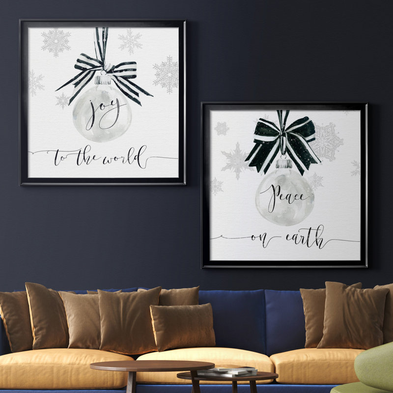 Joy Joy Ornament - ensemble de 2 reproductions d'art textuel, H 17,5 po x l 35 po x P 1,5 po, Toile avec cadre noir