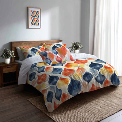 Ensemble de literie 5 pièces Modern - Ensemble de housse de couette et coussin décoratif scandinave bleu et orange