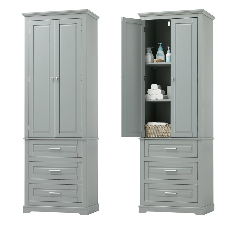 Grande armoire de rangement avec trois tiroirs pour le bureau de la salle de bain, Gris
