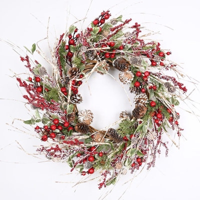 26" Handcrafted Berry, Pine Christmas Wreath