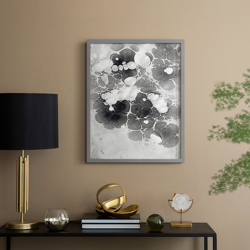 Marbling XIII Framed Print - Solid Wood, Gray, 30" H x 24" W