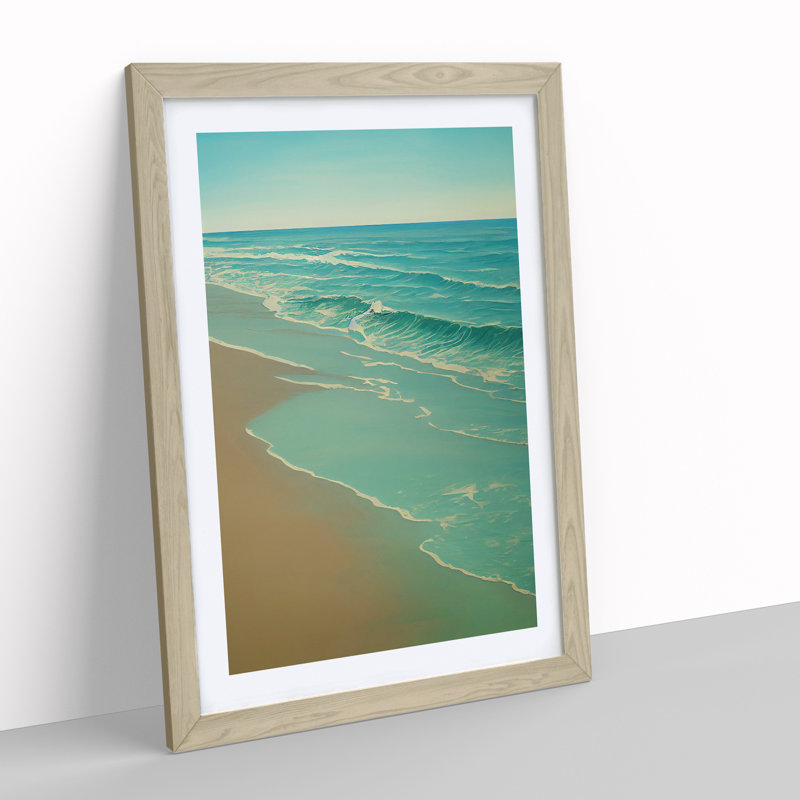 Calm Beach - Wall Art, 48cm H x 36cm W, Oak Framed, White