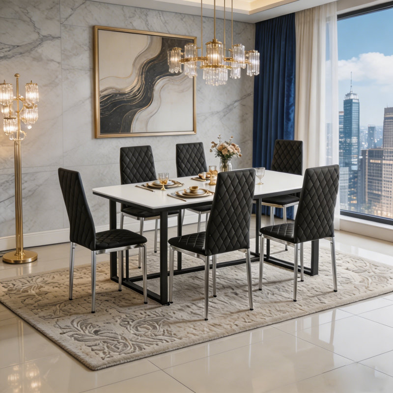  Kinli Modern 15" Wide Top Leather Modern Dining And Conference Chair（Set of 6）, Black