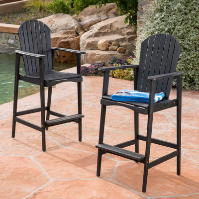 Outdoor Acacia Wood Adirondack Barstools, Set Of 2, Dark Gray