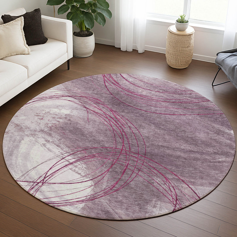 Machine Washable Indoor/Outdoor Chantille ACN2396 Abstract Rug, Round 8'