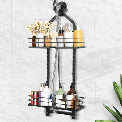 Height‑Adjustable Over‑Shower‑Head Hanging Stainless Steel Shower Caddy