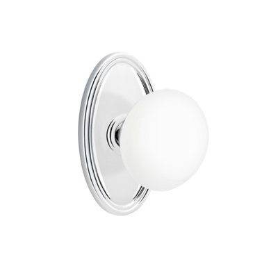 Emtek Passage Knobset w/ Oval Roestte and Ice White Porcelain Knob