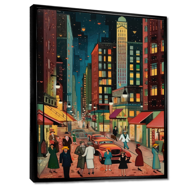 Art déco rétro City Life I - Fashion Woman, art mural encadré, H 32 po x l 16 po x P 1 po, Cadre flottant noir