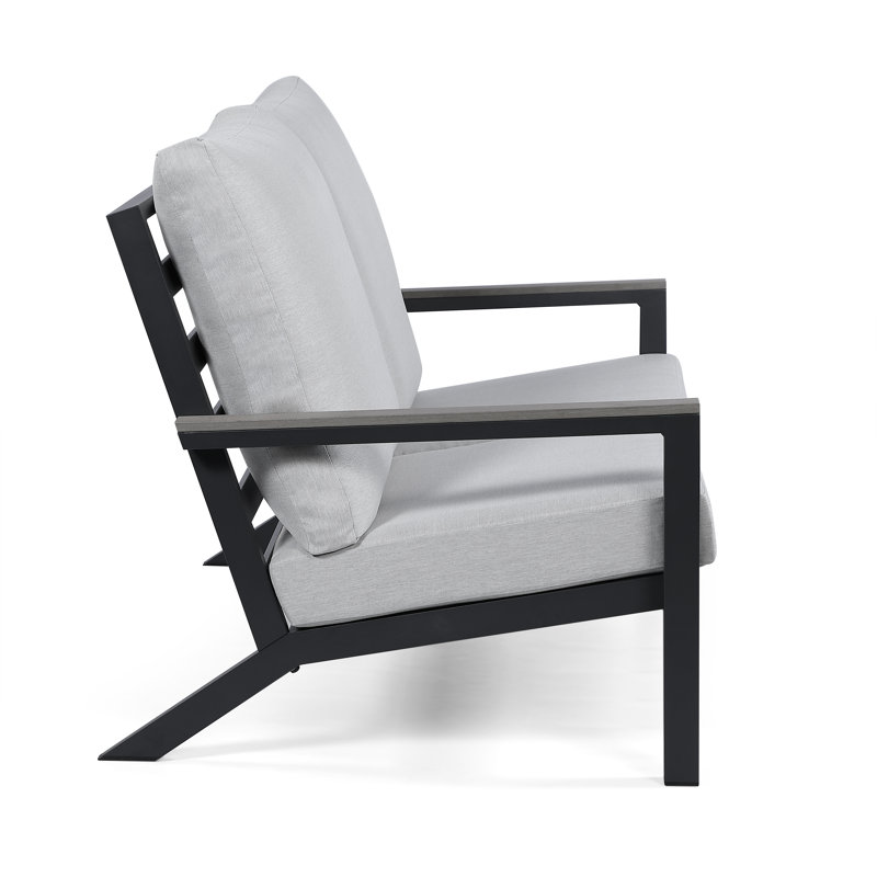 Landing 4 Piece Sofa Seating Group with Cushions, Slate Black Frame/Light Gray Cushion