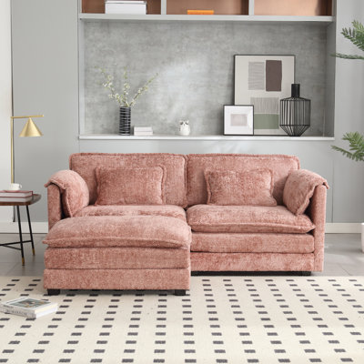 Double With Chenille Material, Removable Side Pockets For Storage Of Miniature Items, High Density Sponge Filled, Footstool, Pink Main Color, 500 Lb Weight - Bearing, 76.77*29.53*31.10Inch Fabric,