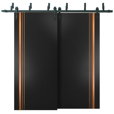 Portes coulissantes de style grange avec quincaillerie Planum 1010 Noir mat, rails robustes de 2 m, ensemble de quincaillerie, portes de placard de chambre modernes en bois massif 122 x 203 cm