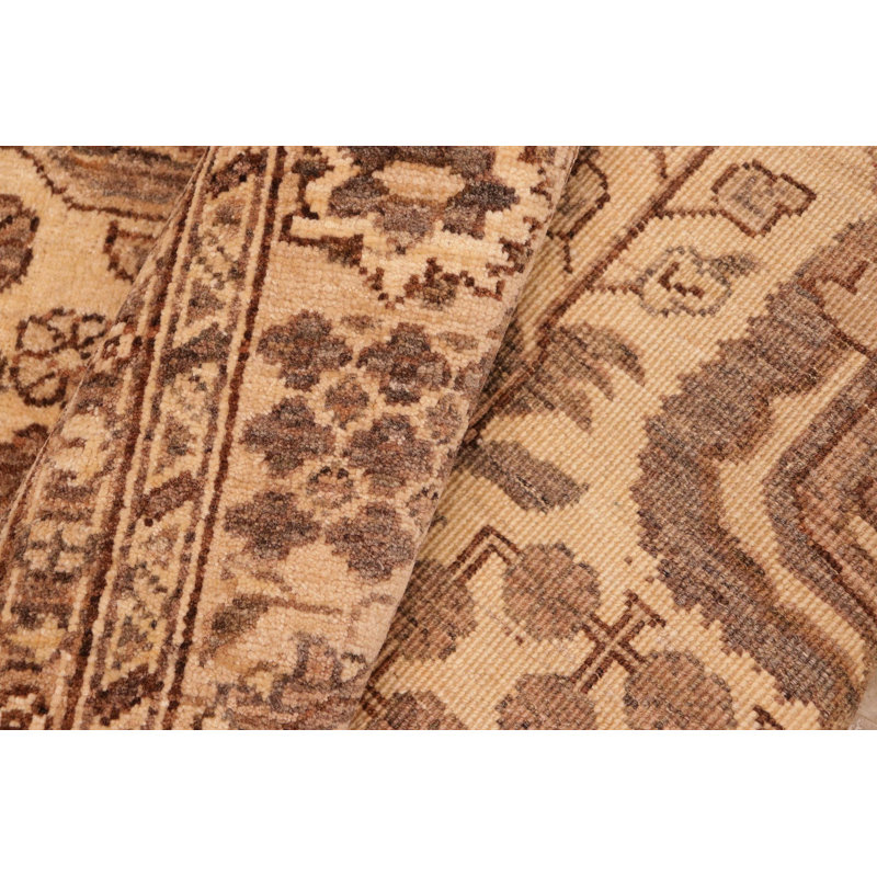 Tapis oriental brun clair / beige en laine noué à la main 6 pi 2 po x 8 pi 10 po Baccio