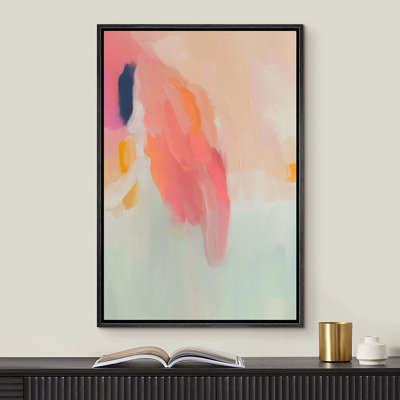 Signe, reproduction d'art sur toile encadrée, rouge, orange, vert, peinture pastel, coups, formes abstraites, illustrations, art moderne, décoration bohème, coloré, chic pour le salon, la chambre à coucher, le bureau