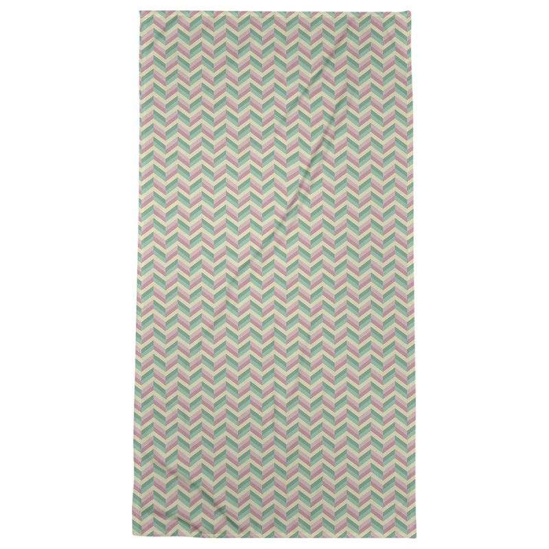Serviette de plage à chevrons, Vert/rose