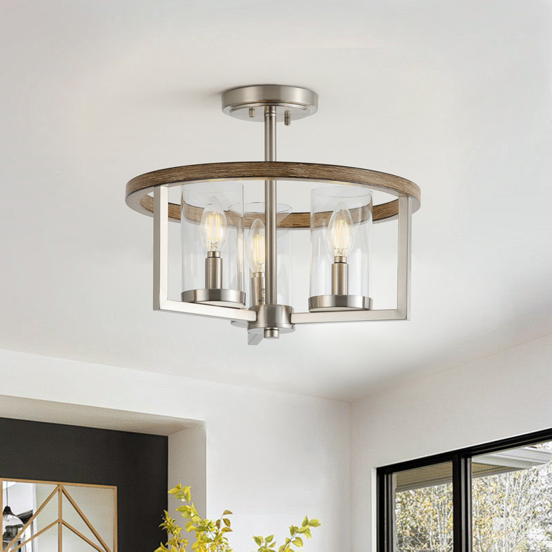 3-Lamp sand nickel dimmable glass iron Flush mount light