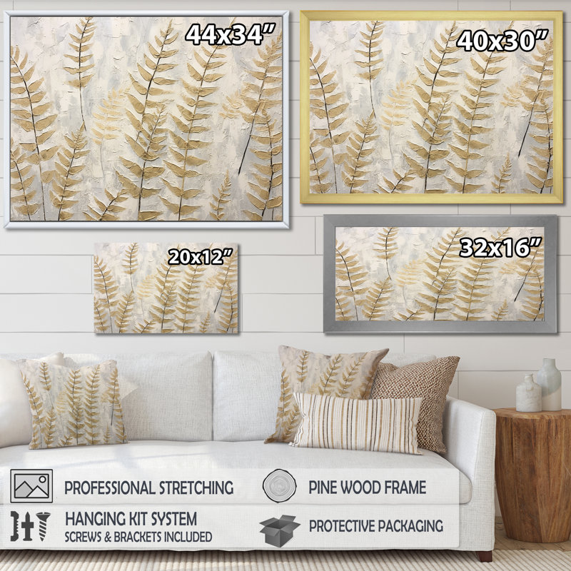 Golden Ferns Silent Symphony VI sur impression sur toile, Cadre simple noir, H 16 po x l 32 po x P 1,5 po