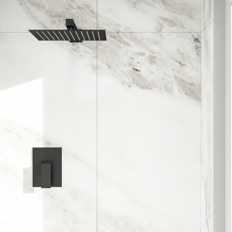 Robinet de douche à pluie 10 pouces, noir mat, acier inoxydable, valve équilibrée, installation facile, tête de robinet d'apparence, fixation murale, débit réglable