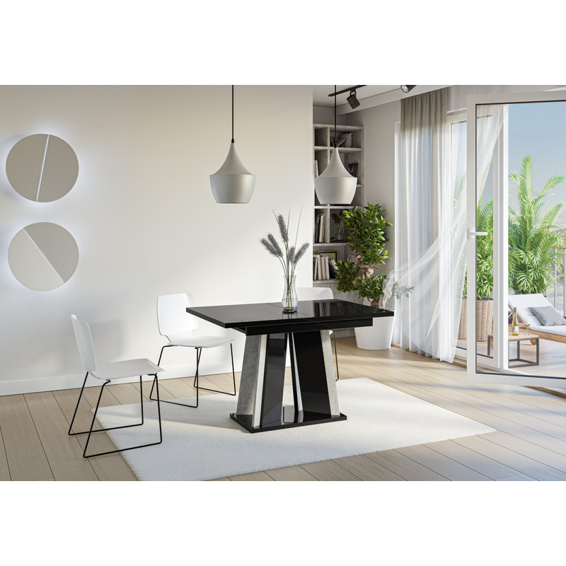 Doha Table Extendable Dining Table, Black Gloss Stone