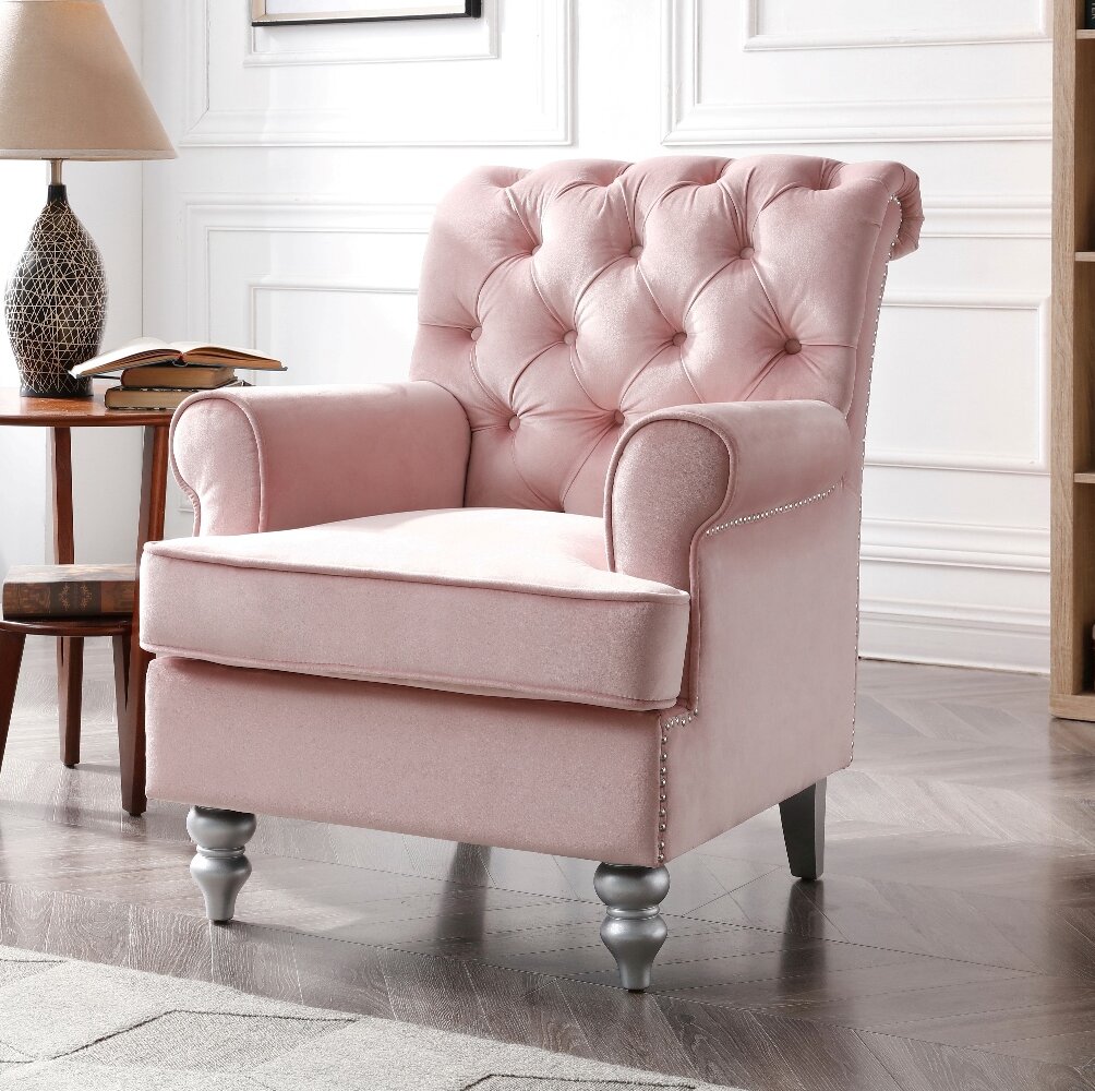 Pink velvet tufted online chair