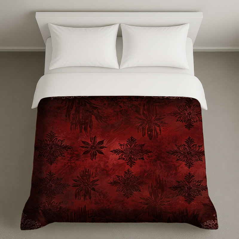Housses de couette damassées rouges, Queen