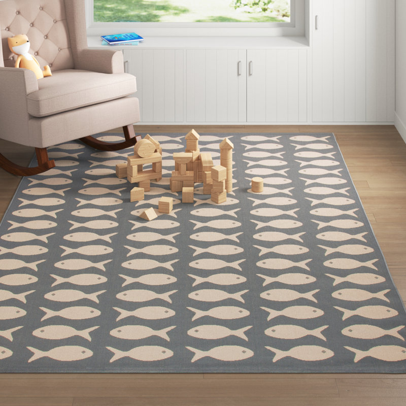 Annika Grey/Beige Indoor/Outdoor Area Rug, Rectangle 5'3" x 7'7"