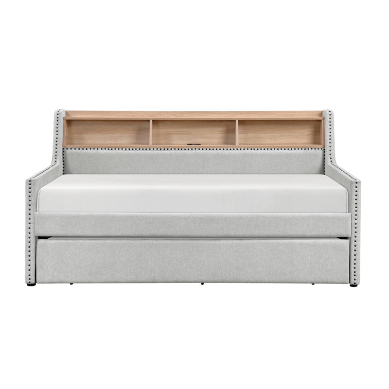 Lit de jour gris clair 1Pc avec bibliothèque gigogne escamotable
