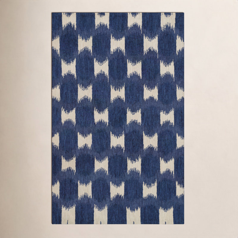 Tapis bleu marine / beige en laine touffeté à la main Chiara, Rectangle 5 pi x 8 pi