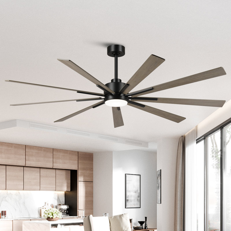 72" 9 - Blade Windmill Dimmable LED Ceiling Fan With Remote Control, 6-Speed Reversible DC Motor, 3 Color Lights, 5"/10" Downrods