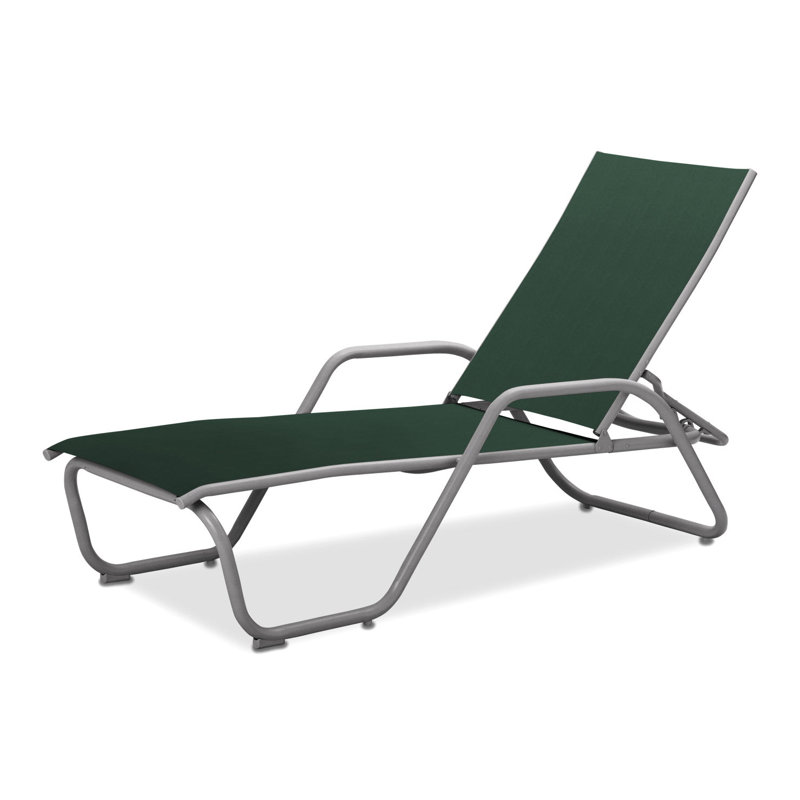 Outdoor Rust-Resistant Metal Chaise Lounge, Forest Forest Green 22D Sunbrella®, Textured Desert