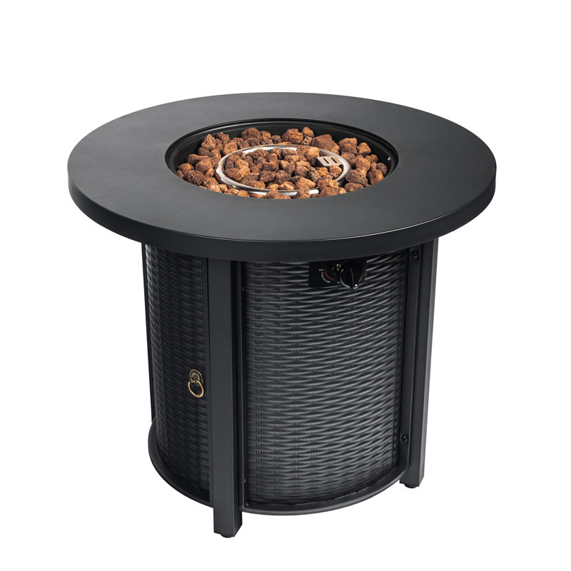 30Inch Propane Round Fire Table, 40000Btu, Steel Lid Flame Adjustable 40000Btu Round, For Garden