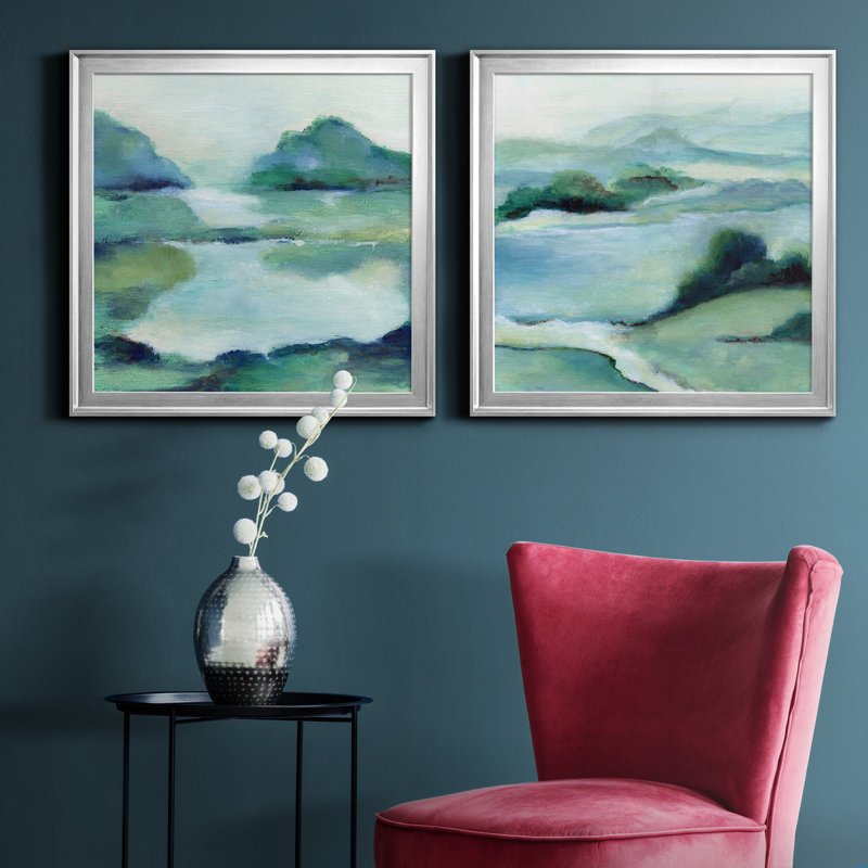 Lush Valley I - ensemble de 2 peintures sur toile encadrées, Argent, H 34,5 po x l 69 po x P 1,5 po