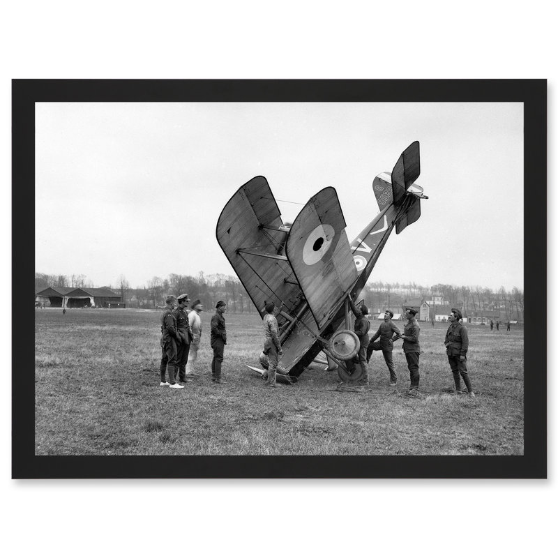 War WW1 Vintage Biplane Crash Aviation Accident Savy Aerodrome - Single Picture Frame Print