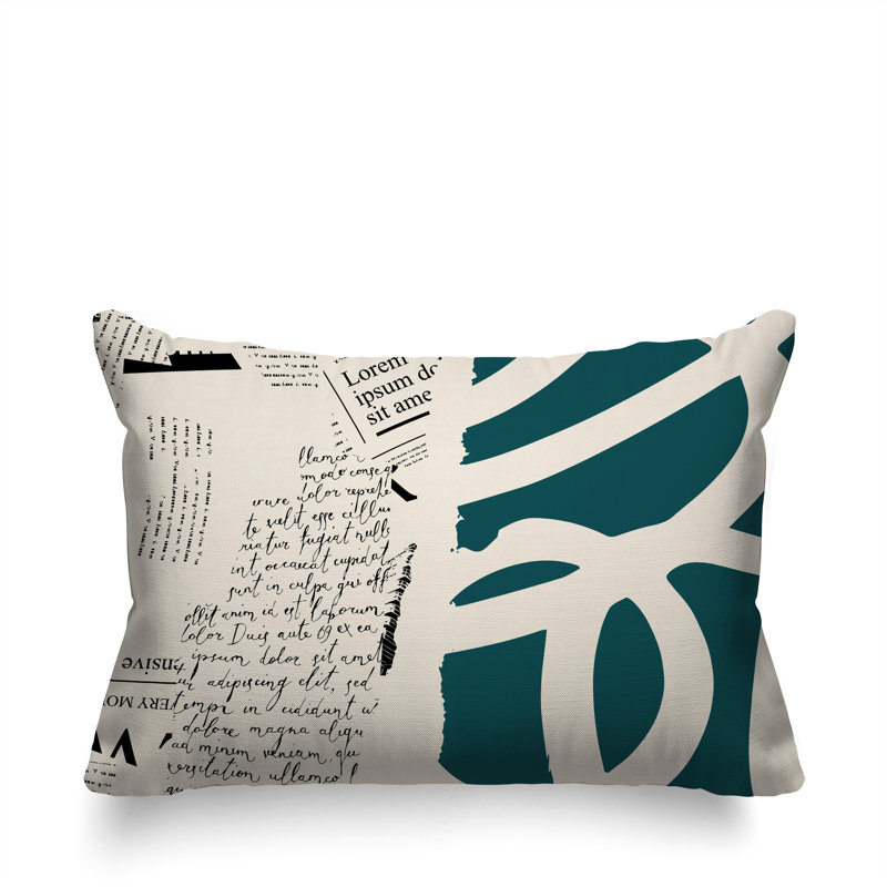 Oreiller rectangulaire réversible intérieur / extérieur Vaya, Émeraude / noir / blanc cassé, H 14 po x l 20 po