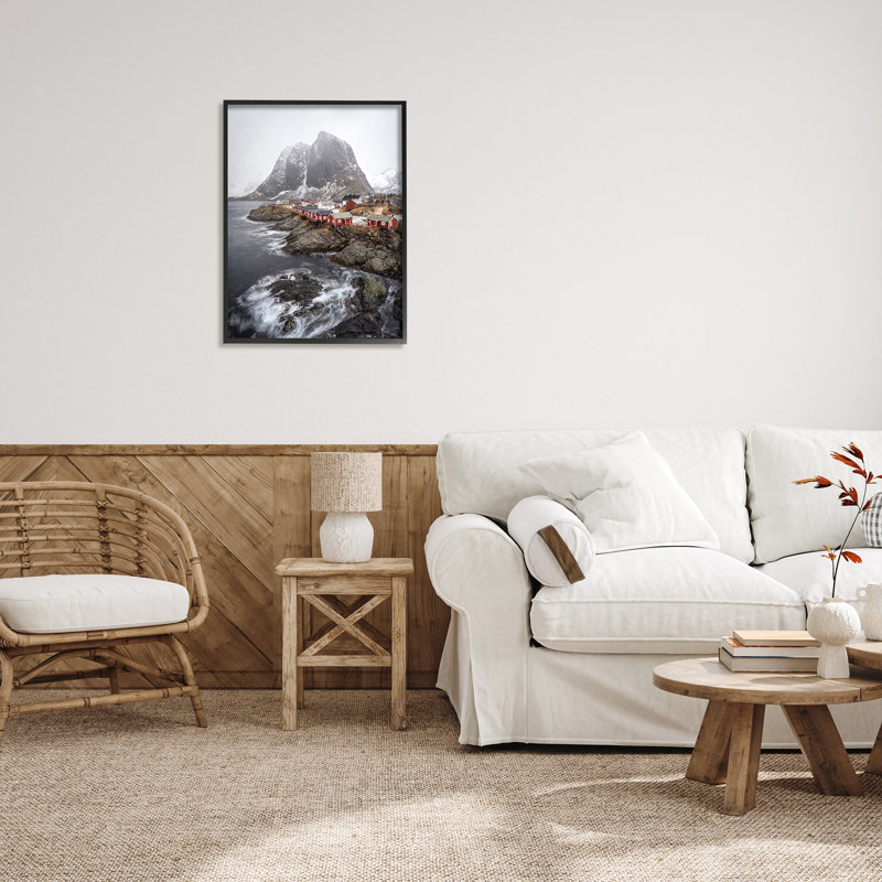 Bb-167-encadré «Snowy Coastal Village» encadré sur bois par Danny Head, Giclée encadrée noir minuit