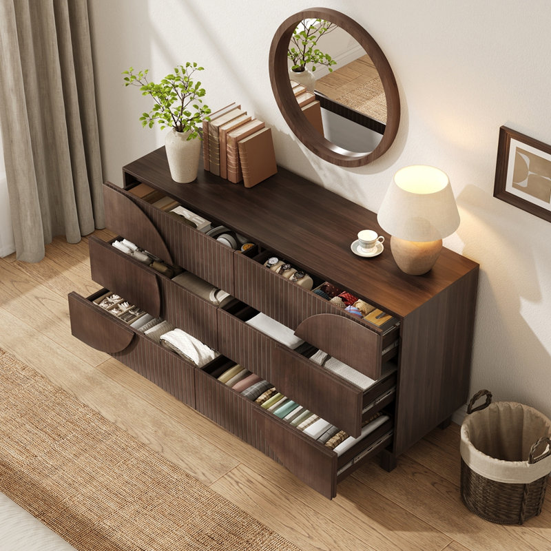 Commode cannelée moderne à 6 tiroirs Modern, Marron foncé